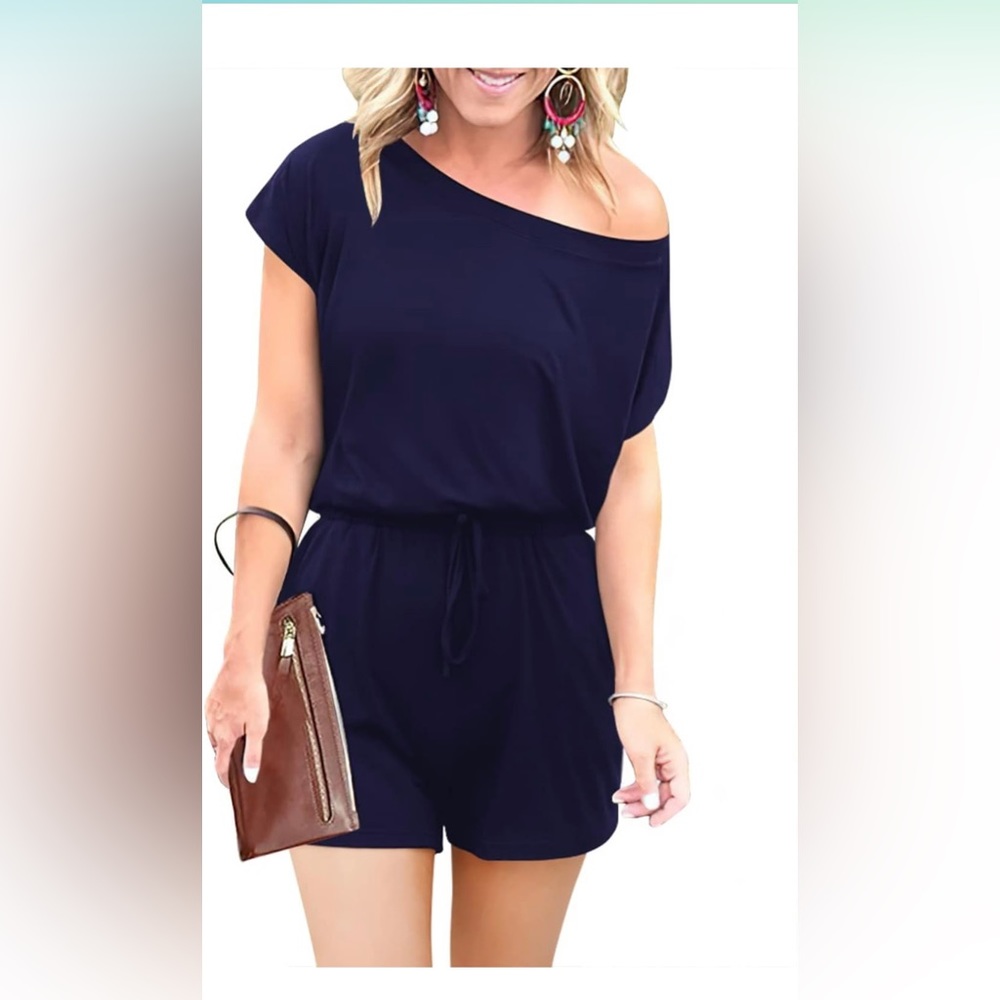 Soft Off-Shoulder Short Romper with Pockets